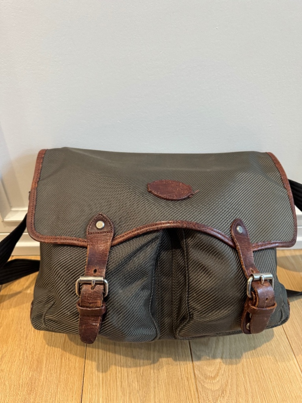 Filson Army Green Messenger Bag Brown Leather Straps